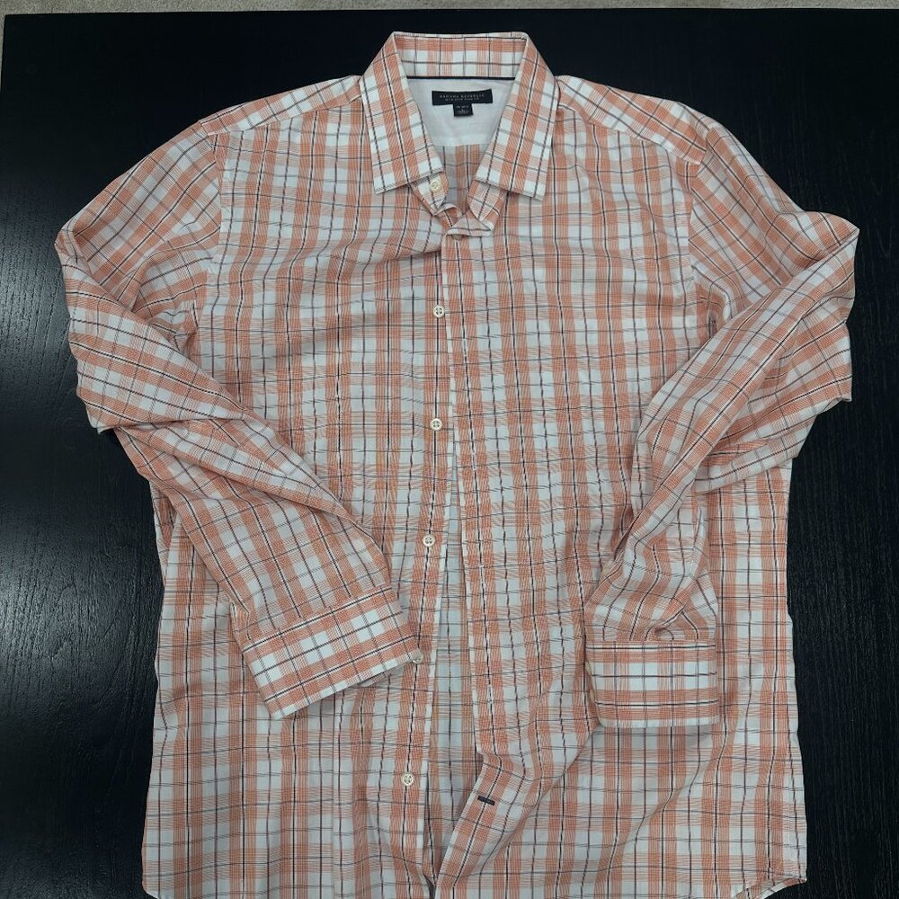 Banana Republic Non-Iron Slim Fit Dress Shirt Men’s Large L Orange Plaid Button